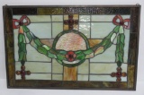 Leaded glass panels, jeweled and swag design, 21 1/2