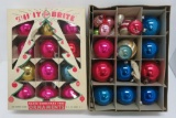 Over 2 dozen vintage Christmas ornaments, a dozen marked Shiny Bright in box