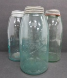 Three half gallon Mason Ball canning jars with zinc lids, 9