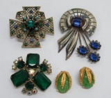 Costume jewelry lot, pins and earrings, one pin is sterling