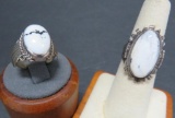 Two white buffalo rings, marked sterling, size 6 3/4