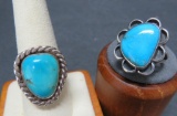 Two turquoise style rings, 8 1/4 and 6 1/2