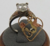 10 k Black Hills gold hummingbird pendant and CZ 12 k gold sterling ring size 6 1/4