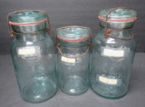 Three Lightning Canning Jars, two quarts and one 6 1/4
