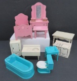 Vintage wooden and plastic doll house furniture