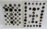 About 74 vintage black glass buttons, carded, 1/2