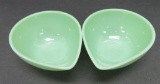 Two Fire King Swedish Modern mixing bowls with spout, 6 1/2