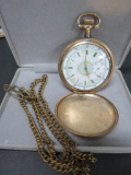 Elgin pocket watch with Illinois case, ornate enamel face, 21