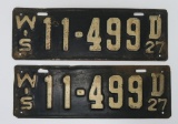 Matched pair of 1927 license plates, Wisconsin, 14 1/2