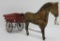 Gibbs Toy Horse and Cart, Early paper lithograph over wood horse toy, 14