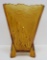 1930's Sowerby's triangular vase, matte floral design, amber, 8