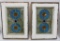 Pair of very nice leaded and jeweled stained glass windows, wooden frames, 16