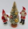 Two clay face Santa's and bottle brush tree