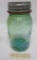 Perfect Mason Ball Jar, quart, aqua with amber swirls