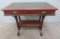 Single drawer burled walnut leather top table