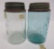 Two vintage Mason pint jars, Illinois Glass Co and Safe Glass Co shoulder seal