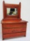 Lovely wooden doll dresser, three drawer, swing mirror, 19 1/2