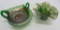 Two green carnival glass bowls