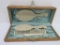 Ornate vanity box with brush, comb and mirror, Herons