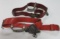 Two leather Masonic belts, buckles and chains, De Molai Commandry, Henderson Ames