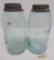 Two aqua Mason 1/2 gallon jars, two versions of Nov 30th 1858