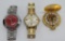 Three Caravelle watches, two wrist watches (one with red face) and one pocket watch