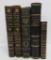 Five leather binding books, Romance, Lectures, Home Magazine and Scarlet Letter