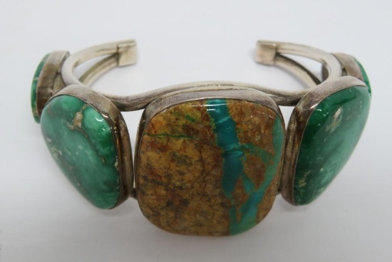 Fabulous sterling and turquoise bracelet, four stone, KRS artist