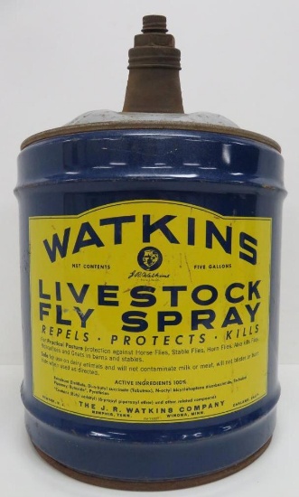 Watkins Live Stock Fly Spray, blue and yellow, five gallon can