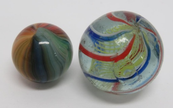 Two antique & vintage marbles, MF Christensen and latiicino swirl