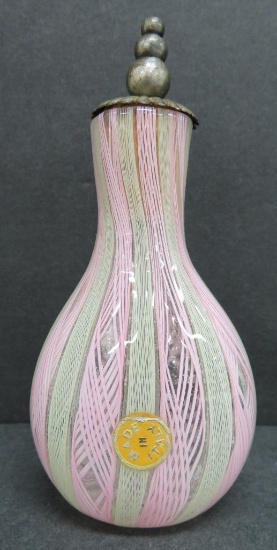 Beautiful pink and green Murano glass flask perfume, 4 1/2"