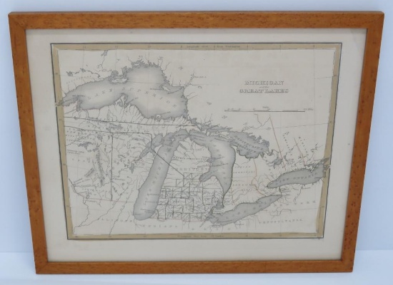 Framed Michigan and the Great Lakes map, 10" x 12"