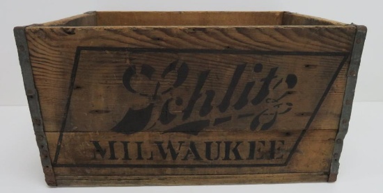 Schlitz Milwaukee wood beer crate, stenciled , 20 3/4" x 14"
