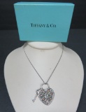 Tiffany sterling and 18 kt gold necklace, heart and key pendant, with Tiffany Box