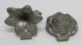 Two vintage pewter floral ice cream molds, rose and lily