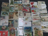 115 Christmas Postcards, two Santas
