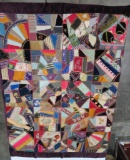 Antique Crazy Quilt top with applique designs, 58