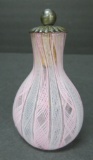Murano art glass flask perfume bottle, pink and white, 4
