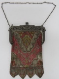 Multi colored enamel mesh purse, ornate reticulated frame, 7