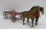 Gibbs Two horse wagon pull toy, 18 1/2