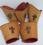 Two pair of Masonic leather and embroidered arm guard cuffs, also a single with a different design