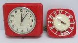 Two lovely red vintage Kitchen clocks, working