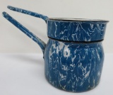 Robins egg blue swirl graniteware double boiler