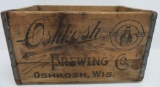 Oshkosh Brewing Co wooden beer box, Native American portrait, 18