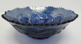 Fenton Carnival glass bowl, blue, Peacock and grapes, 7 1/2