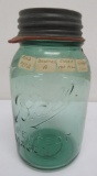 Green quart Ball Perfect Mason jar, dropped A, #7