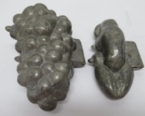 Two Pewter ice cream molds, crab and grape cluster
