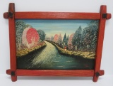 Van Beek oil on board, colorful landscape framed, 21
