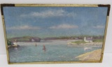 Painting by H Bazalgette, pastel landscape with sailboats, 13