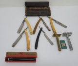 Five folding razors, Elgin travel razor with box and two safety razors